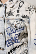 Light Blue Graffiti Button Down Denim Jacket