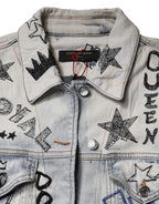 Light Blue Graffiti Button Down Denim Jacket