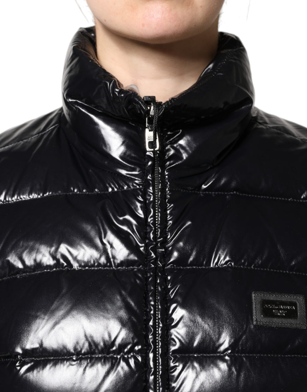Black Logo Plaque Full Zip Puffer Jacket