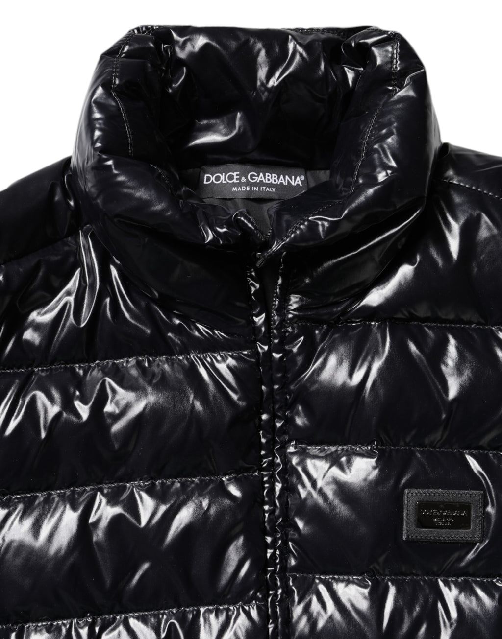 Black Logo Plaque Full Zip Puffer Jacket