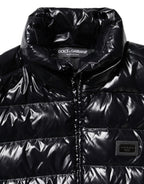 Black Logo Plaque Full Zip Puffer Jacket