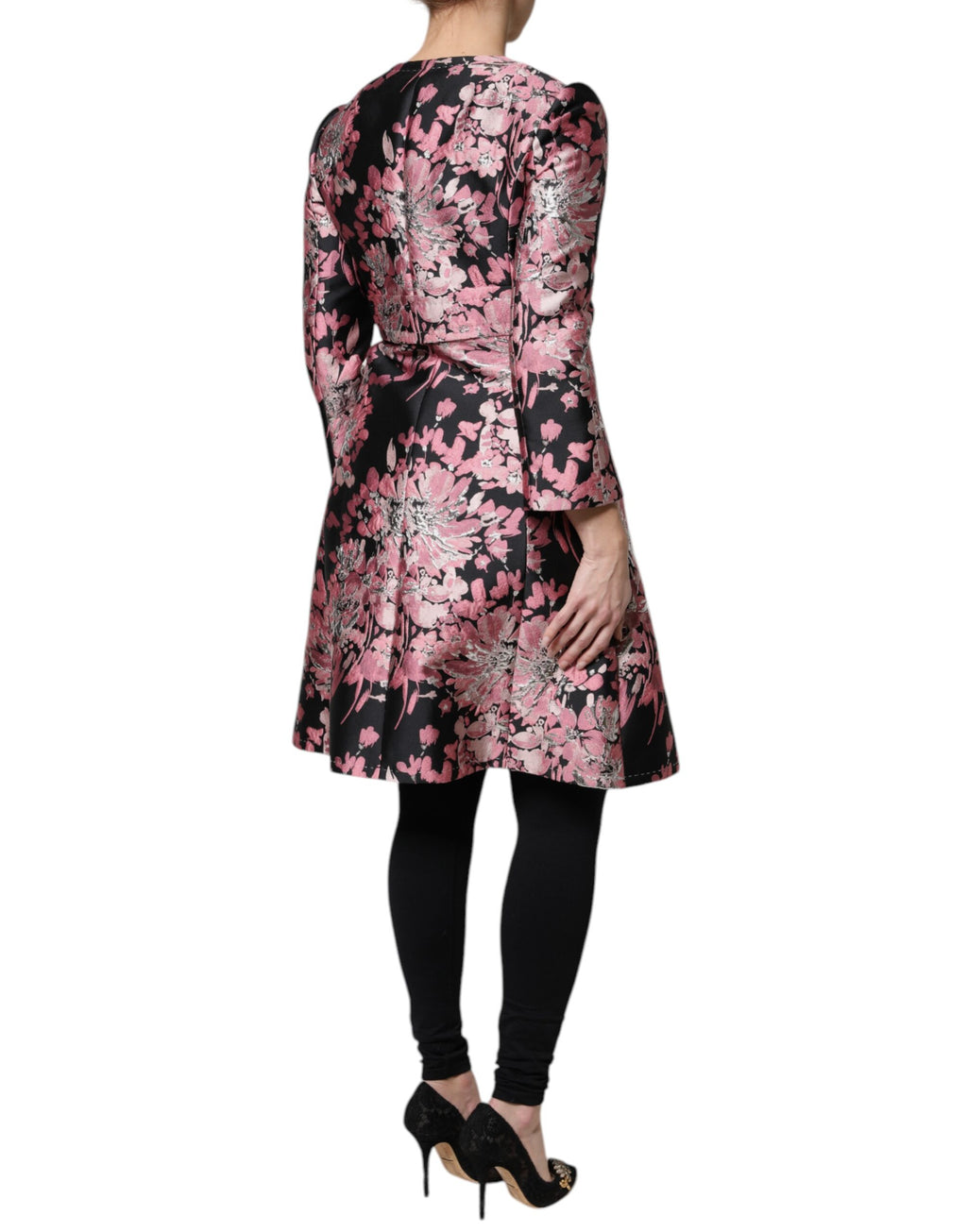 Pink Black Floral Brocade Trenchcoat Jacket