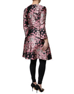 Pink Black Floral Brocade Trenchcoat Jacket