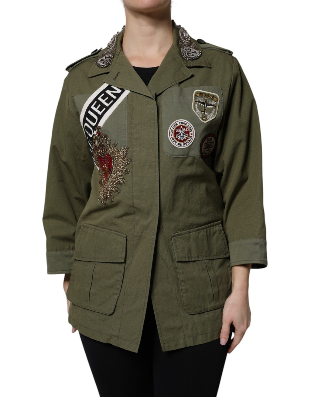Military Green Queen Embellished Coat Jacket
