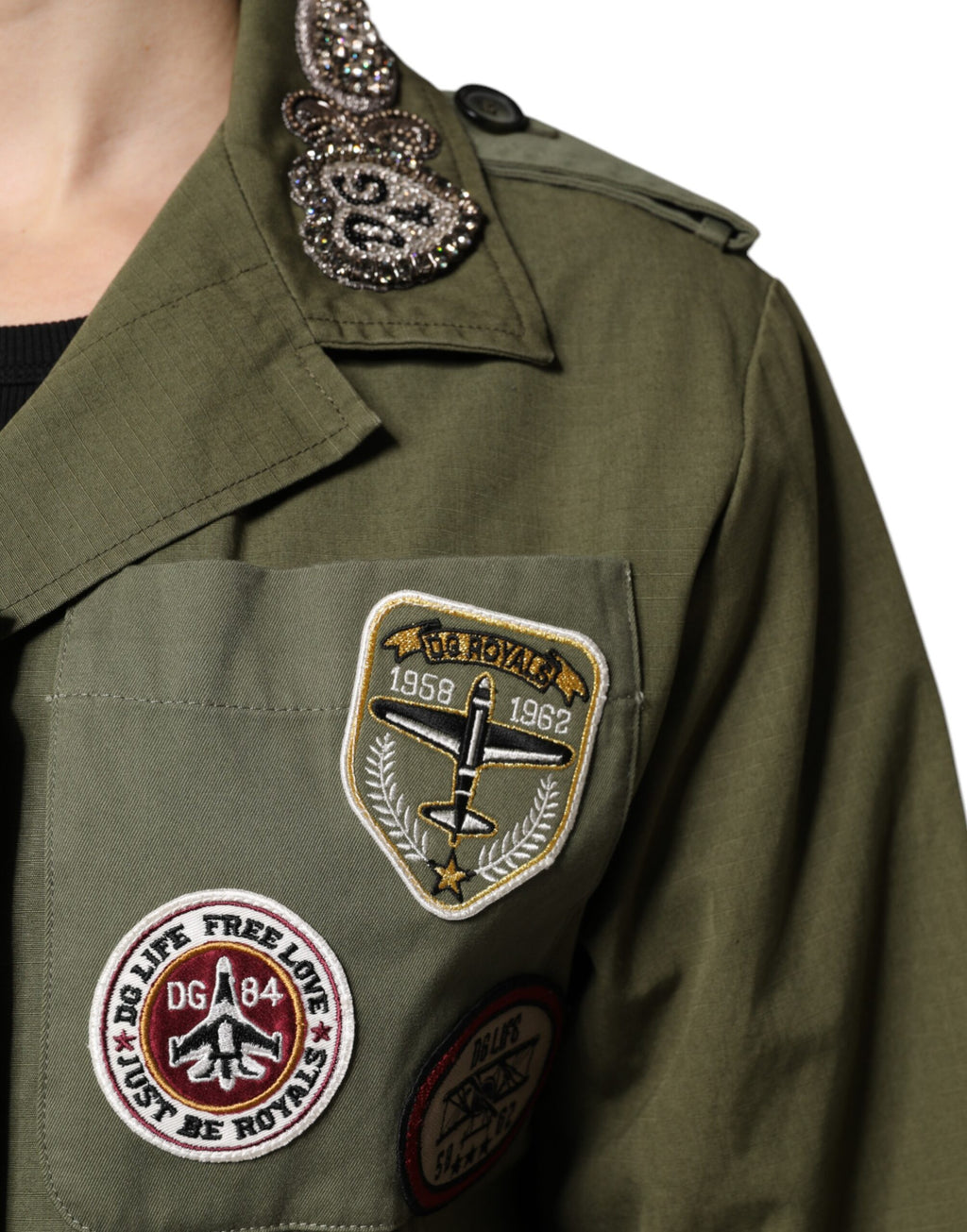 Military Green Queen Embellished Coat Jacket