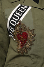 Military Green Queen Embellished Coat Jacket