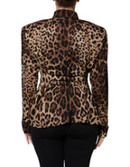 Brown Leopard Silk Button Down Coat Jacket