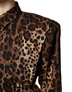 Brown Leopard Silk Button Down Coat Jacket