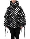 Black White Polka Dot Full Zip Puffer Jacket