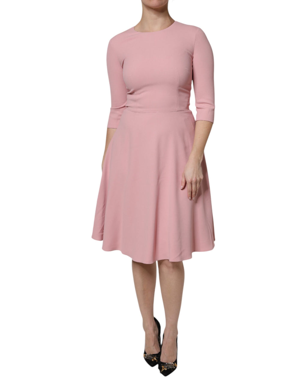 Pink A-line Flare Viscose 3/4 Sleeves Dress