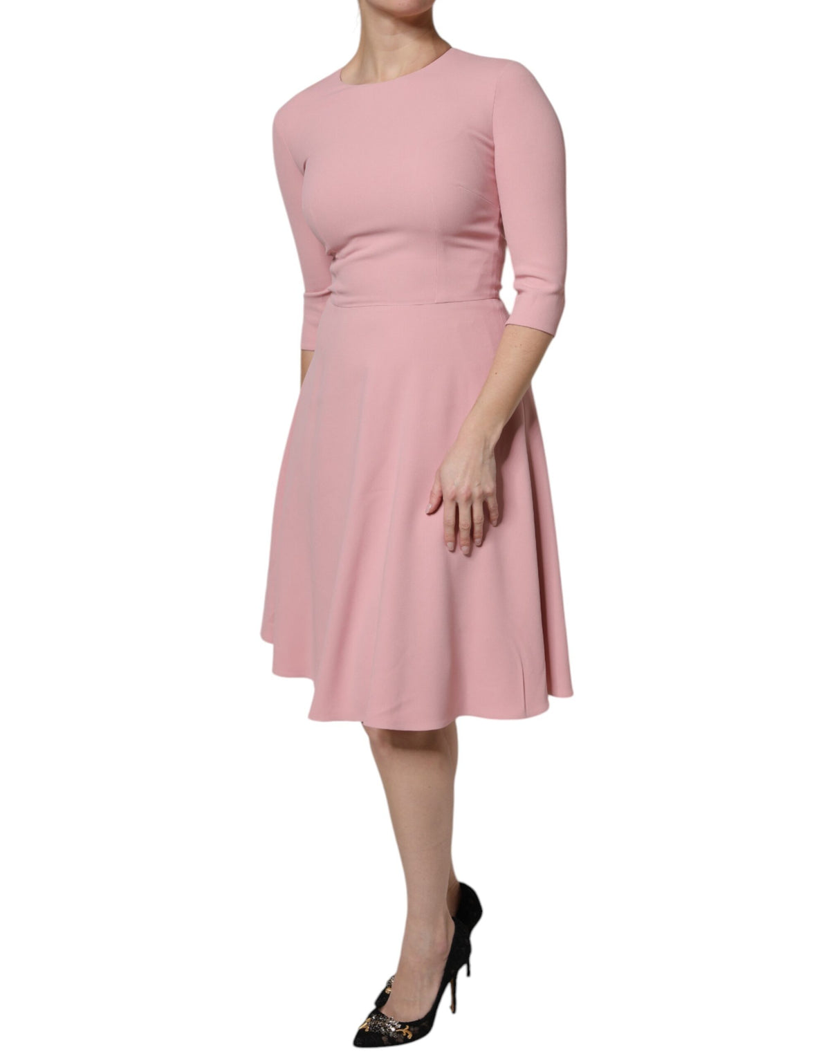Pink A-line Flare Viscose 3/4 Sleeves Dress