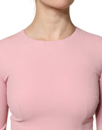 Pink A-line Flare Viscose 3/4 Sleeves Dress