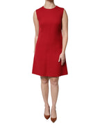 Red Wool Sleeveless Knee Length A-line Dress