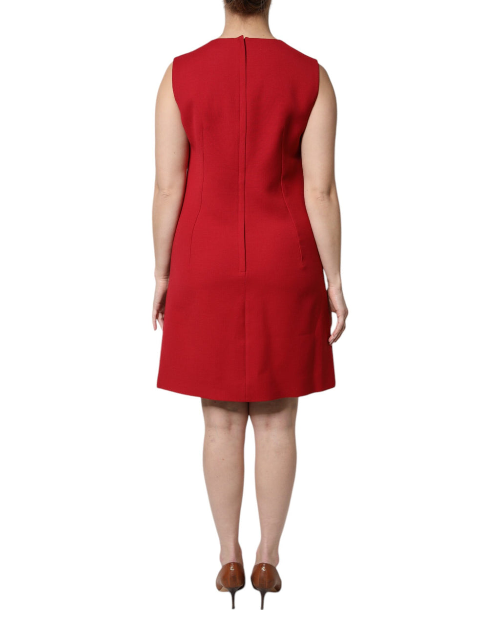 Red Wool Sleeveless Knee Length A-line Dress