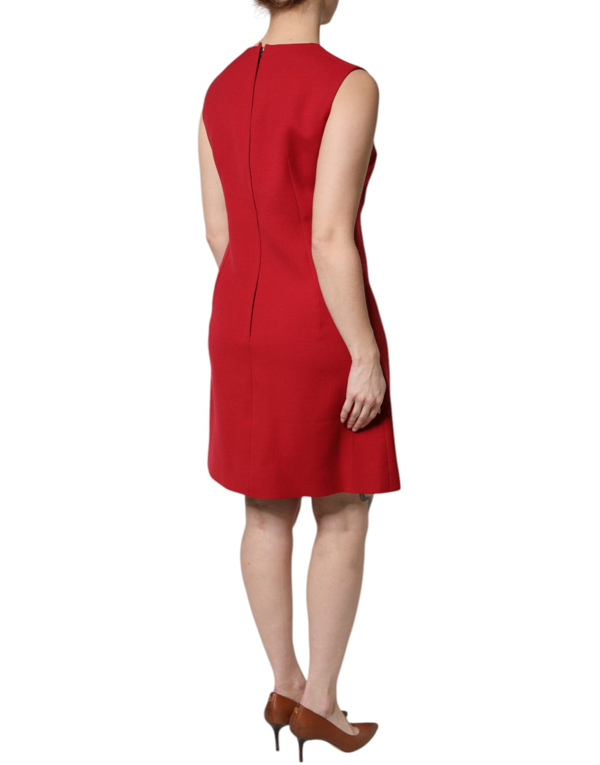 Red Wool Sleeveless Knee Length A-line Dress