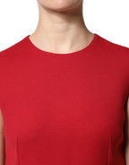 Red Wool Sleeveless Knee Length A-line Dress