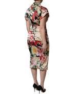 Multicolor Floral Short Sleeves Sheath Midi Dress