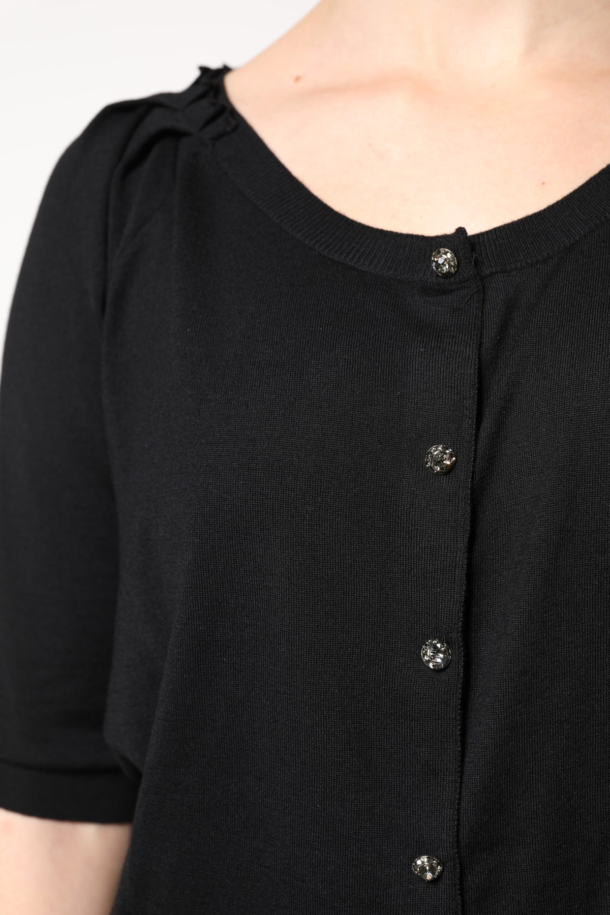 Black Button Down Short Sleeve Blouse Top
