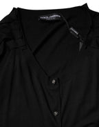 Black Button Down Short Sleeve Blouse Top