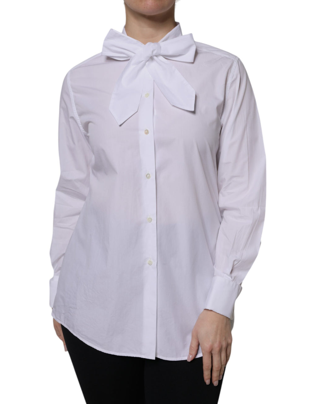 White Ascot Collar Long Sleeve Blouse Top