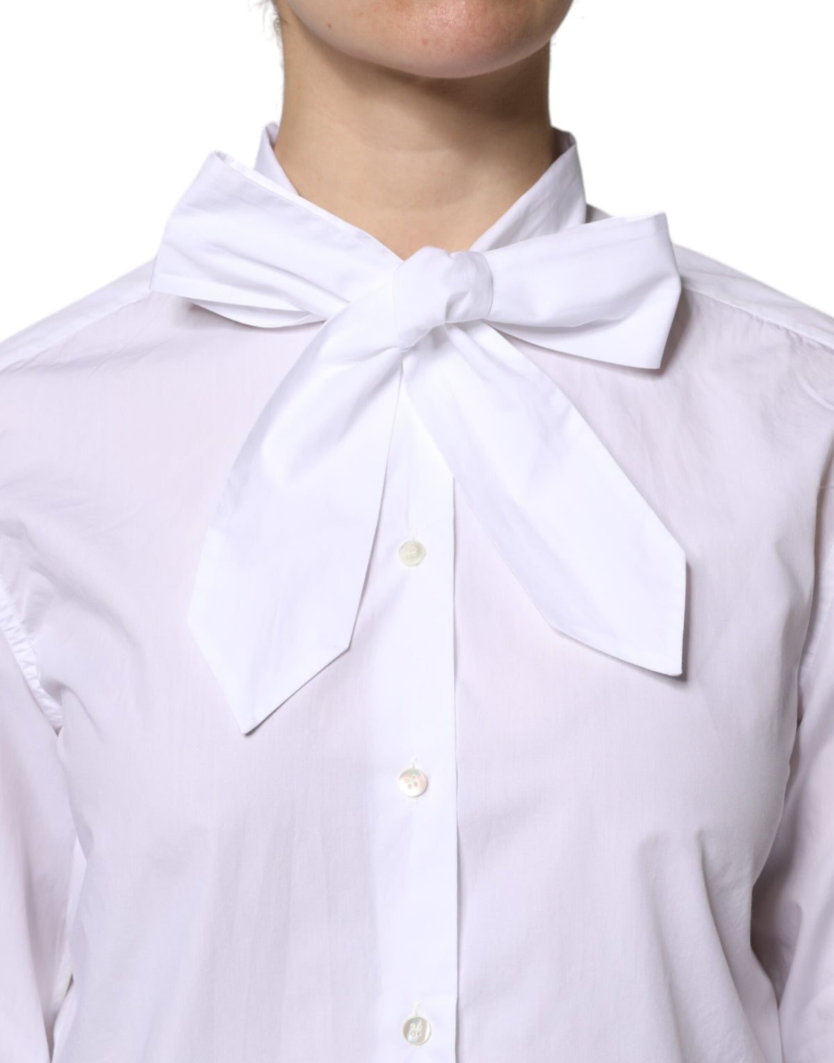 White Ascot Collar Long Sleeve Blouse Top