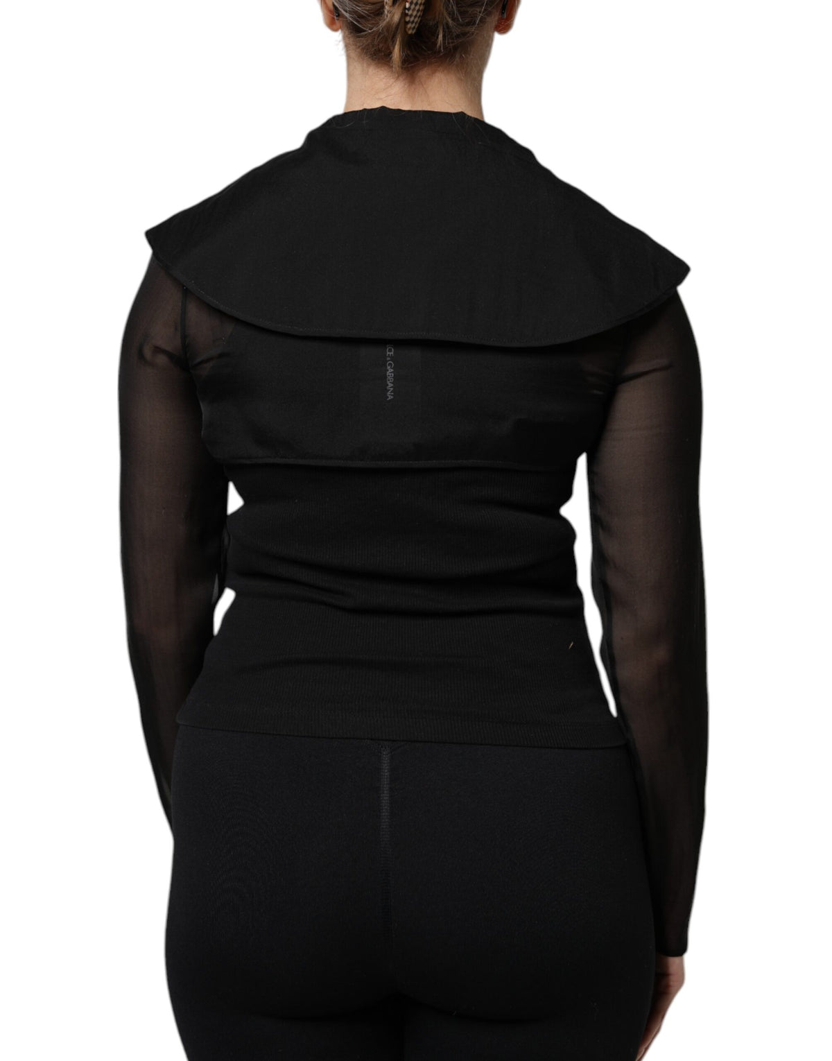 Black Silk Sheer Long Sleeves Blouse Top