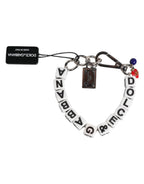 Silver Brass Chain Dice Logo Embellished Charm Bracelet