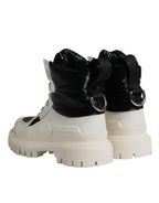 White Padded Mid Calf Lace Up Boots Shoes