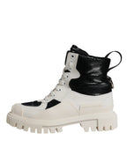 White Padded Mid Calf Lace Up Boots Shoes