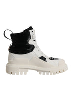 White Padded Mid Calf Lace Up Boots Shoes