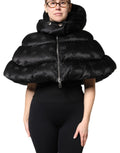 Black Padded Puffer Hooded Full Zip Cropped Jacket