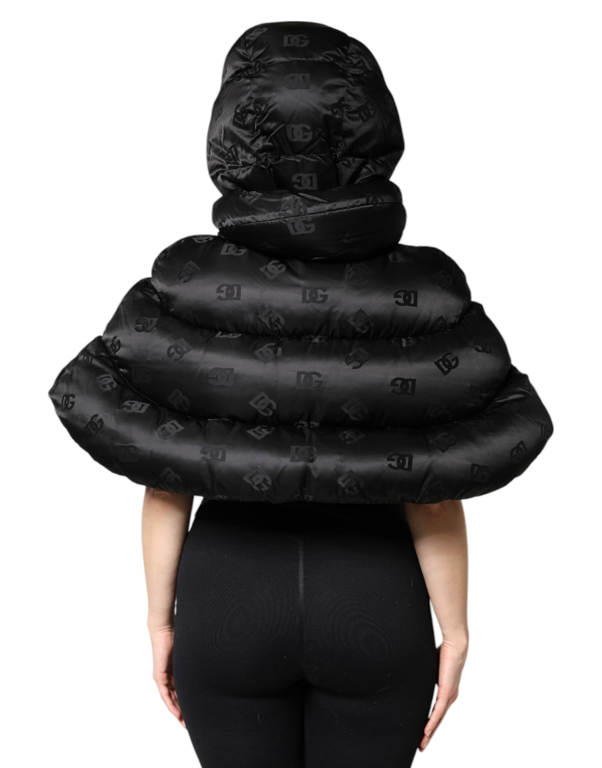 Black Padded Puffer Hooded Full Zip Cropped Jacket