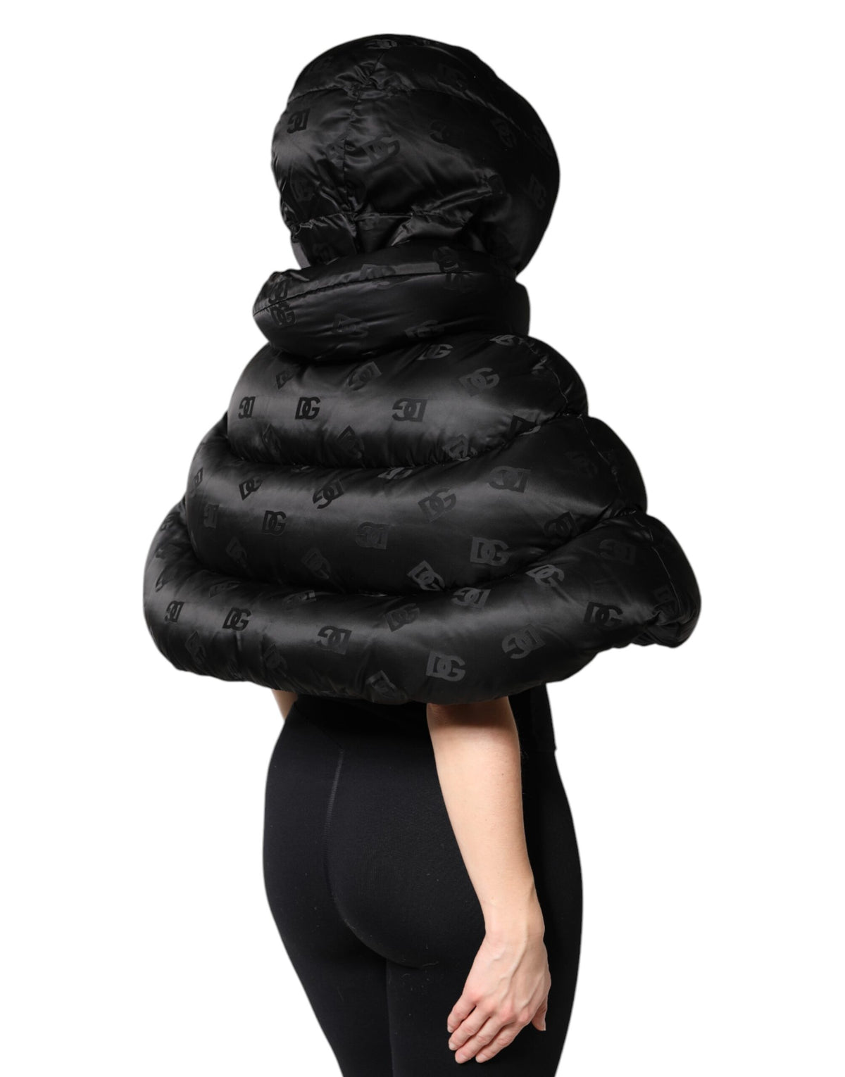 Black Padded Puffer Hooded Full Zip Cropped Jacket