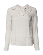 Cream Floral Lace Long Sleeves Blouse Top