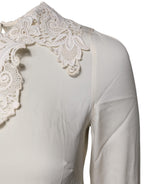 Cream Floral Lace Long Sleeves Blouse Top