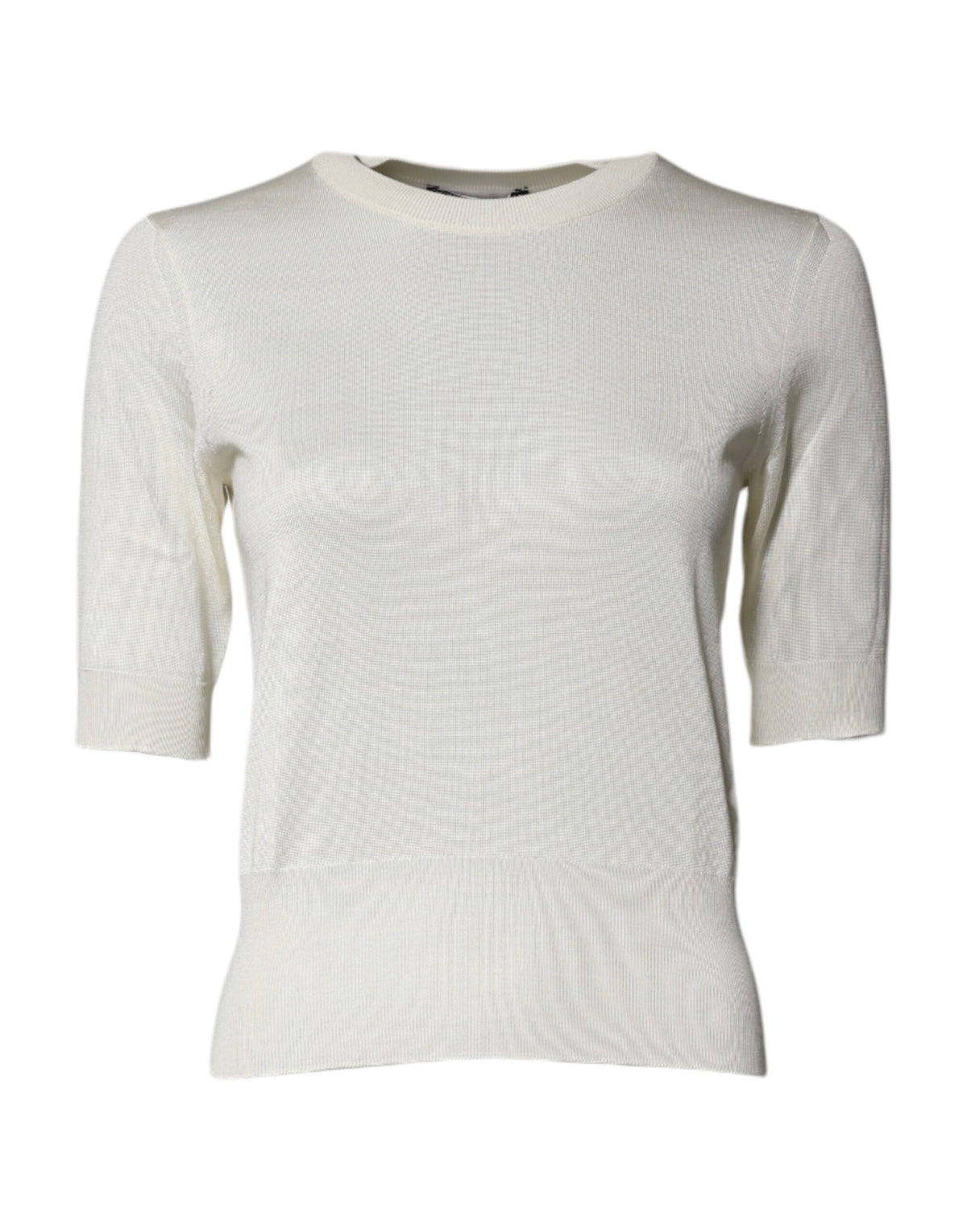 Cream Short Sleeve Silk Round Neck Blouse Top