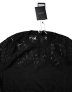 Black Floral Lace Long Sleeves Blouse Top