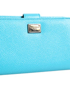 Light Blue Leather Bifold Continental Clutch Wallet