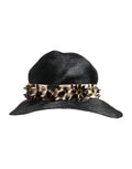 Black Straw Crystal Embellished Wide Brim Hat
