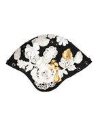 Black Wool White Floral Gold Leaf Cloche Hat