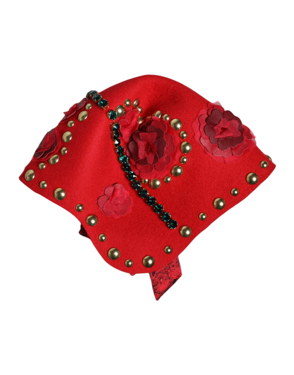 Red Crystal Gold Roses Brooch Embellished Hat