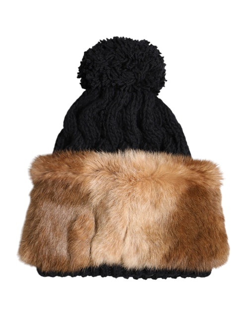 Black Brown Dyed Rabbit Real Fur Winter Beanie Hat