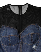 Black Blue Long Sleeves Denim Mini Dress