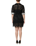 Black Floral Lace Embellished Mini Dress