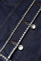Blue Denim Cotton Crystal Embellished Jacket