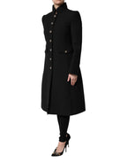 Black Wool Single Breasted Trench Coat Jacket