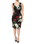 Black Floral Print Sleeveless Sheath Dress