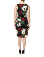 Black Floral Print Sleeveless Sheath Dress