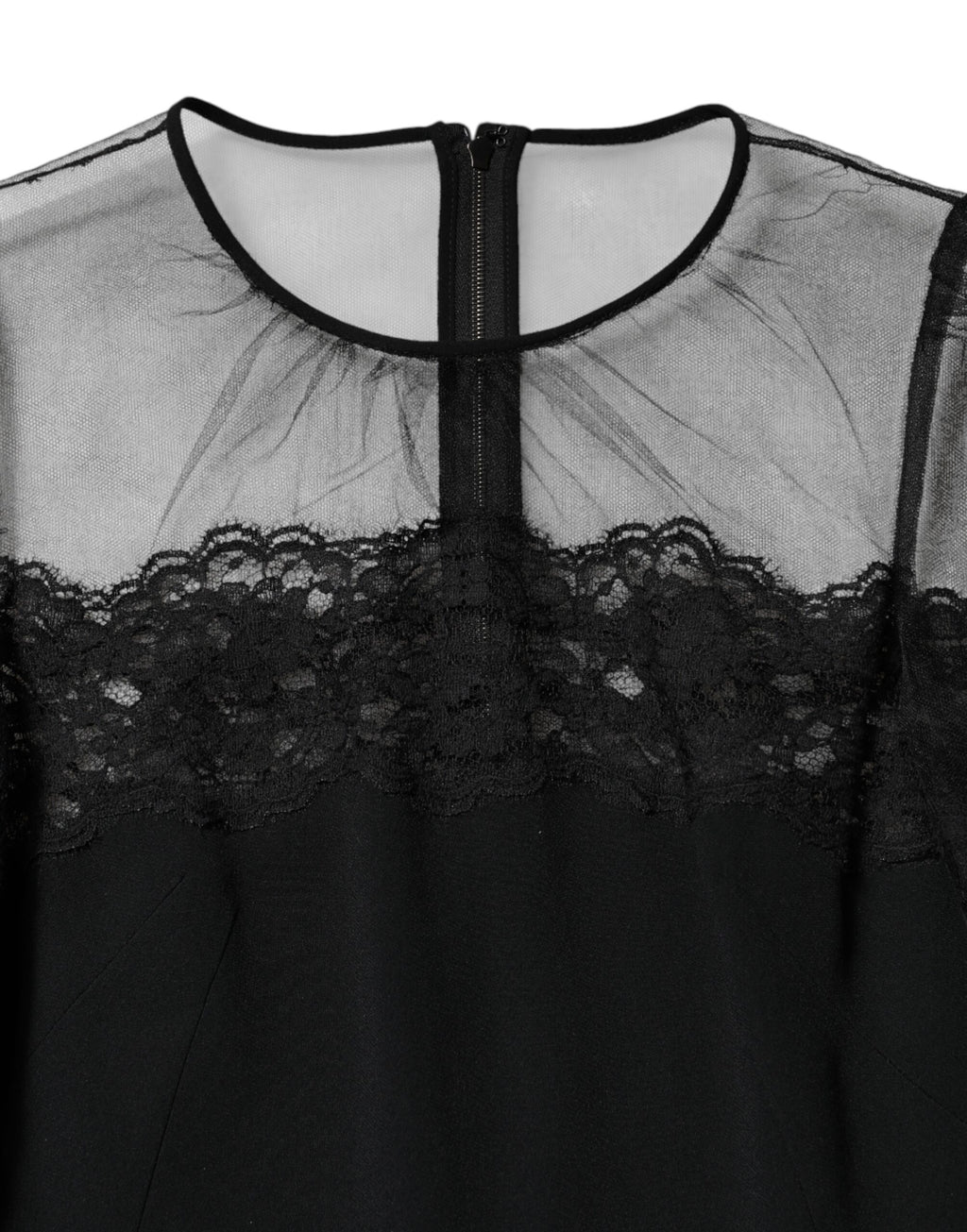 Black Lace Trim Nylon Tulle Sheath Midi Dress