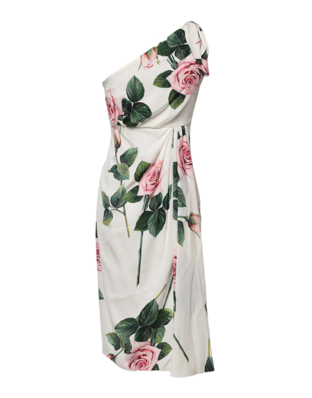 White Floral One Shoulder Sheath Midi Dress